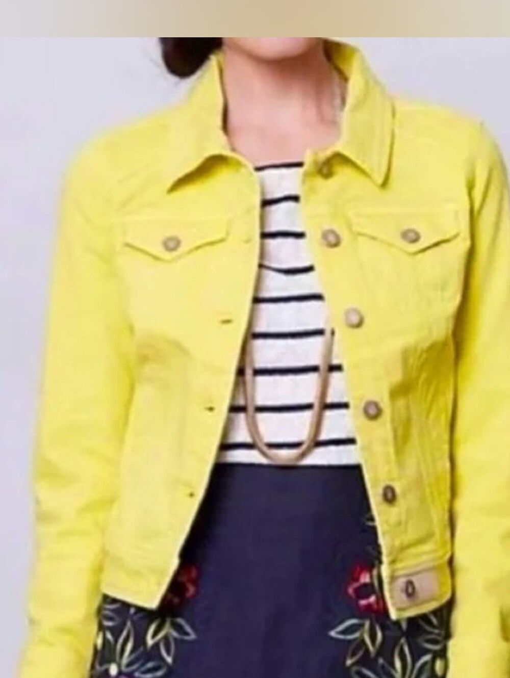 Anthropologie Pilcro Cropped Yellow Denim Jacket Women's L Cotton Spandex